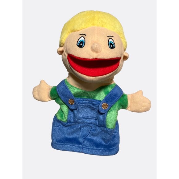 Lakeshore Other - Lakeshore Soft Plush Puppet Doll Blue Overalls 11.5 inches